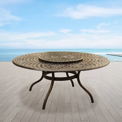 59" Contemporary Modern Mesh Lattice Aluminum Round Dining Table With Lazy Susan - Bronze - Oakland Living 2 59" Contemporary Modern Mesh Lattice Aluminum Round Dining Table With Lazy Susan - Bronze - Oakland Living - Image 2