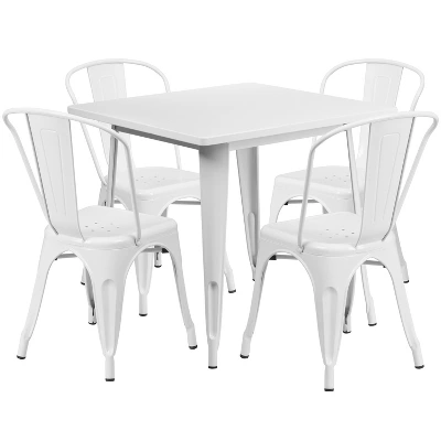 Flash Furniture Commercial Grade 31.5" Square Metal Indoor-Outdoor Table Set With 4 Stack Chairs 17 Flash Furniture Commercial Grade 31.5" Square Metal Indoor-Outdoor Table Set With 4 Stack Chairs - Image 17