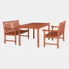 Malibu 3pc Rectangle Wood Outdoor Patio Dining Set - Tan - Vifah