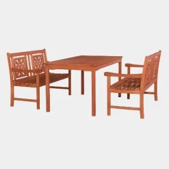Malibu 3pc Rectangle Wood Outdoor Patio Dining Set - Tan - Vifah