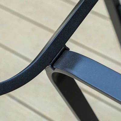 7pc Outdoor Dining Set With Swivel Chairs With Cushions & Faux Wood Table With Umbrella Hole - Captiva Designs 6 7pc Outdoor Dining Set With Swivel Chairs With Cushions & Faux Wood Table With Umbrella Hole - Captiva Designs - Image 6