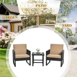 Costway 3PCS Patio Rattan Bistro Furniture Set Cushioned Sofa Chair Coffee Table Garden -Outdoor Comfort Deals Store GUEST bc2450cf a4b8 40c2 871c a1b5f2c602d1