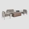 Cape Coral 4pc Metal Conversation And Gas Fire Table Set - Khaki/Brown/Black - Christopher Knight Home