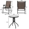Costway 3PC Bistro Patio Garden Furniture Set 2 Folding Chairs Glass Table Top Steel