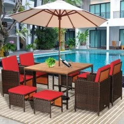 Costway 9PCS Patio Rattan Dining Set Cushioned Chairs Ottoman Wood Table Top WhiteRed 21 Costway 9PCS Patio Rattan Dining Set Cushioned Chairs Ottoman Wood Table Top WhiteRed -Outdoor Comfort Deals Store GUEST bcbc7171 ae19 4f8d b4ca 759523a7f690
