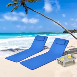 Costway 3-Piece Beach Lounge Chair Mat Set 2 Adjustable Lounge Chairs With Table BlueStripe -Outdoor Comfort Deals Store GUEST bcc0096e 527b 4406 88fa c23977b92d63