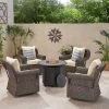 Amaya 5pc Outdoor 4 Wicker Swivel Chair & Fire Pit Set - Dark Brown/Beige/Matte Black - Christopher Knight Home