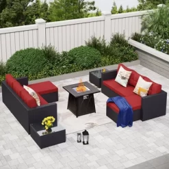 Captiva Designs 7pc Steel & Wicker Outdoor Square Fire Pit Furniture Set With Cushions -Outdoor Comfort Deals Store GUEST bd495b68 983d 465f 9a48 b08f3a49b6f4