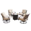 Oakland Living 5pc Aluminum Outdoor Patio Fire Pit Dining With 34" Round Fire Table Copper/Beige