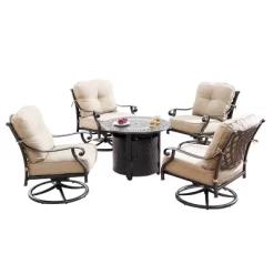 Oakland Living 5pc Aluminum Outdoor Patio Fire Pit Dining With 34" Round Fire Table Copper/Beige