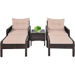 Costway 5 PCS Patio Rattan Wicker Furniture Set Sofa Ottoman Coffee Table Cushioned Yard -Outdoor Comfort Deals Store GUEST bd8a6549 de11 4872 aaa7 c19a00592b44