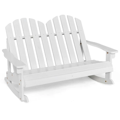 Costway 2 Person Kid Adirondack Rocking Chair Outdoor Backrest Armrest Solid Wood Coffee/White 10 Costway 2 Person Kid Adirondack Rocking Chair Outdoor Backrest Armrest Solid Wood Coffee/White - Image 10