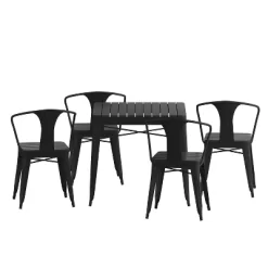 Merrick Lane Five Piece Indoor-Outdoor Dining Table And Chairs Set With 31.5" Square Table And 4 Metal Chairs In Black -Outdoor Comfort Deals Store GUEST be186cb9 0f1c 47f7 a7a0 dcc95ab49e40