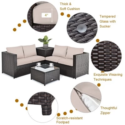 Tangkula 4 PCS Patio Rattan Furniture Set Wicker Conversation Set W/Storage Box 4 Tangkula 4 PCS Patio Rattan Furniture Set Wicker Conversation Set W/Storage Box - Image 4