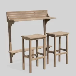 Caribbean 3pc Acacia Wood Patio Bar Set - Gray - Christopher Knight Home