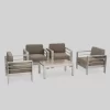 Cape Coral 5pc Aluminum Seating Set With 4 Arm Chairs & Coffee Table - Khaki - Christopher Knight Home