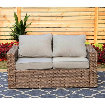 Outdoor Wicker Loveseat With Cushions - Captiva Designs 1 Outdoor Wicker Loveseat With Cushions - Captiva Designs