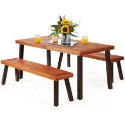 Costway 3 Pieces Picnic Table Set Acacia Wood Table Bench With Steel Legs Outdoor Patio 17 Costway 3 Pieces Picnic Table Set Acacia Wood Table Bench With Steel Legs Outdoor Patio -Outdoor Comfort Deals Store GUEST c28fc2cc 5922 41e1 81de d70ef70f41e6