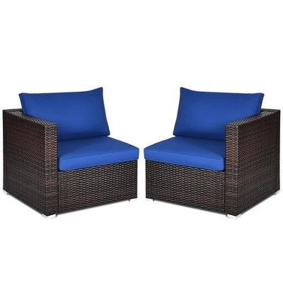 Costway 4PCS Patio Rattan Corner Sofa Sectional Furniture Set Navy Cushion 4 Costway 4PCS Patio Rattan Corner Sofa Sectional Furniture Set Navy Cushion - Image 4