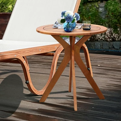 Costway 27'' Outdoor Round Table Solid Wood Coffee Side Bistro Table 3 Costway 27'' Outdoor Round Table Solid Wood Coffee Side Bistro Table - Image 3