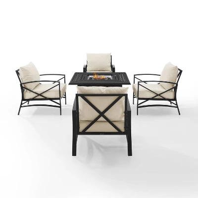Kaplan 5pc Outdoor Conversation Set With Dante Fire Table & 4 Arm Chairs - Oatmeal - Crosley 1 Kaplan 5pc Outdoor Conversation Set With Dante Fire Table & 4 Arm Chairs - Oatmeal - Crosley