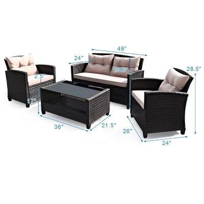 Costway 4PCS Outdoor Rattan Furniture Set Cushioned Sofa Armrest Table 3 Costway 4PCS Outdoor Rattan Furniture Set Cushioned Sofa Armrest Table - Image 3