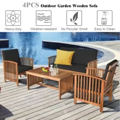 Tangkula 4PCS Patio Acacia Wood Sofa Set Conversation Couch Coffee Table With Cushions -Outdoor Comfort Deals Store GUEST c533f01f 198c 4296 ac46 d2368d5c7b17