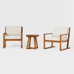 Saracina Home 3pc Modern Slat-Back Acacia Outdoor Conversation Set With Cushions -Outdoor Comfort Deals Store GUEST c5f0efa3 a546 441a a62d 8991ad328bec