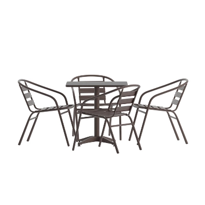 Emma And Oliver 27.5'' Square Aluminum Indoor-Outdoor Table Set With 4 Slat Back Chairs 12 Emma And Oliver 27.5'' Square Aluminum Indoor-Outdoor Table Set With 4 Slat Back Chairs - Image 12