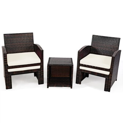 Tangkula 5 PCS Patio Rattan Wicker Furniture Set Chair Coffee Table Kit W/Soft Cushion Ottoman Gray/Turquoise/White/Red 6 Tangkula 5 PCS Patio Rattan Wicker Furniture Set Chair Coffee Table Kit W/Soft Cushion Ottoman Gray/Turquoise/White/Red - Image 6