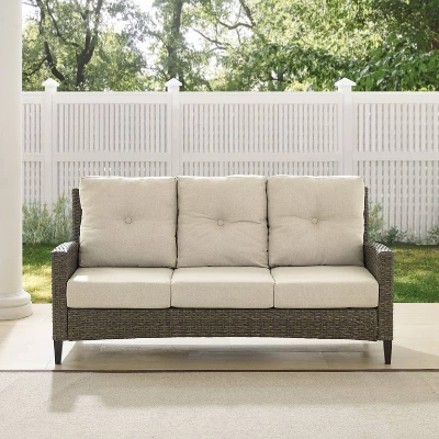 Rockport Outdoor Wicker High Back Sofa - Oatmeal/Light Brown - Crosley 2 Rockport Outdoor Wicker High Back Sofa - Oatmeal/Light Brown - Crosley - Image 2