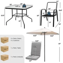 Costway 6PCS Patio Dining Set Stackable Chairs Cushioned Glass Table W/Umbrella -Outdoor Comfort Deals Store GUEST c806f474 810f 4049 8b94 46226c725704