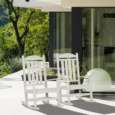 Outsunny 2 Pc Outdoor Rocking Chair, Traditional Slatted Porch Rocker With Armrests, Waterproof HDPE, White 2 Outsunny 2 Pc Outdoor Rocking Chair, Traditional Slatted Porch Rocker With Armrests, Waterproof HDPE, White - Image 2