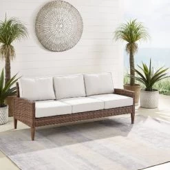 Capella Outdoor Wicker Sofa - Cream/Brown - Crosley