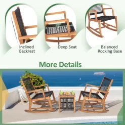 Costway 3pcs Patio Acacia Wood Bistro Table Rocking Chair Set All-Weather Rope Outdoor -Outdoor Comfort Deals Store GUEST caf65e61 a97b 4480 a428 28e19e45009b