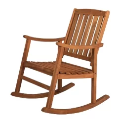 Perry Classic Slat-Back Acacia Wood Patio Outdoor Rocking Chair - JONATHAN Y