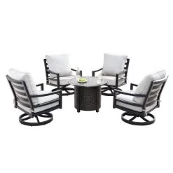 Oakland Living 5pc Aluminum Outdoor Patio Fire Pit Dining Set With 34" Round Fire Table Copper/Gray