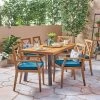 Juniper 7pc Acacia Wood Dining Set - Teak/Blue - Christopher Knight Home