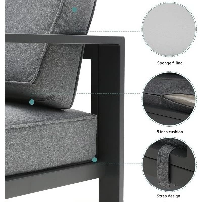 3-Seat Outdoor Patio Sofa Couch Chair Patio Aluminum 5" Thick Cushions (Grey) 5 3-Seat Outdoor Patio Sofa Couch Chair Patio Aluminum 5" Thick Cushions (Grey) - Image 5