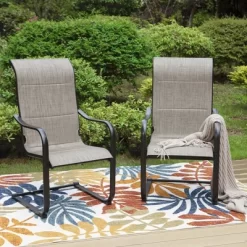 2pk Steel Patio Padded Sling C-Spring Arm Chairs - Captiva Designs
