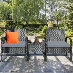 Costway 3PCS Patio Rattan Furniture Set Coffee Table Conversation Sofa Outdoor Cushioned Gray -Outdoor Comfort Deals Store GUEST ccaefb0c d550 4f05 b3a6 d8540422c62a