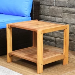 Sunnydaze Decor Sunnydaze Outdoor Meranti Wood With Teak Oil Finish Wooden Patio Accent Side Table With Lower Shelf - 20" - Brown -Outdoor Comfort Deals Store GUEST cd4624df a79f 42c4 aff5 b867dd39184d
