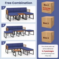 Costway 6pcs Patio Acacia Wood Conversation Sofa Seat Set Ottomans Table Outdoor Navy -Outdoor Comfort Deals Store GUEST cd46e838 eb9e 4f3d 8715 cc8c6a0b6628