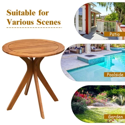 Costway 27'' Outdoor Round Table Solid Wood Coffee Side Bistro Table 4 Costway 27'' Outdoor Round Table Solid Wood Coffee Side Bistro Table - Image 4