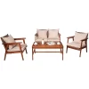 Costway 4PCS Patio Rattan Furniture Set Acacia Wood Frame Cushioned Sofa Chair Garden