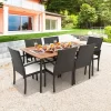 Costway 7PCS Patio Wicker Dining Set Cushion Armchairs Acacia Wood Table With Umbrella Hole