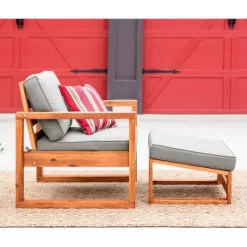 Galia 2pc Square Leg Acacia Wood Chair And Ottoman With Cushions - Brown - Saracina Home -Outdoor Comfort Deals Store GUEST d0dacf2f a35c 4c8a b4d6 e405ffed1b5c