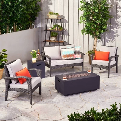 Kalo 5pc Wicker Chat Set With Fire Table - Gray/Light Gray/Dark Gray - Christopher Knight Home 1 Kalo 5pc Wicker Chat Set With Fire Table - Gray/Light Gray/Dark Gray - Christopher Knight Home