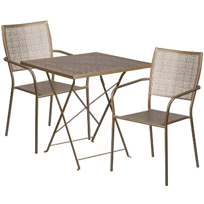 Emma And Oliver Commercial 28" Square Metal Folding Patio Table Set W/ 2 Square Back Chairs 6 Emma And Oliver Commercial 28" Square Metal Folding Patio Table Set W/ 2 Square Back Chairs - Image 6