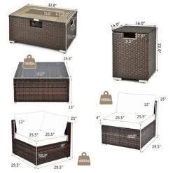 Costway 8PCS Patio Rattan Furniture Set Fire Pit Table Tank Holder Cover Deck Off White/Black/Navy/Red/Turquoise -Outdoor Comfort Deals Store GUEST d2673b8c 745b 4f35 a067 27904f144fac